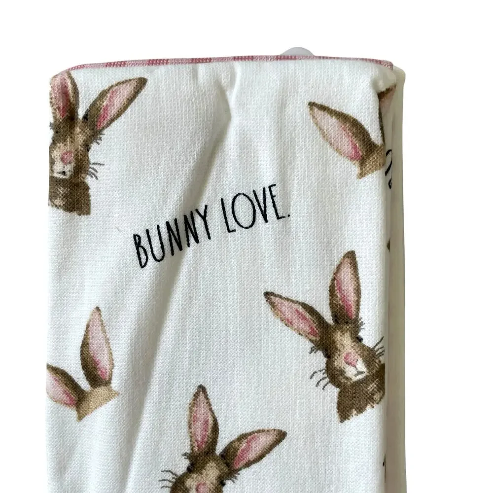 Rae Dunn Cotton Kitchen Towels BUNNY LOVE Easter Rabbit Spring Set of 3 NEW